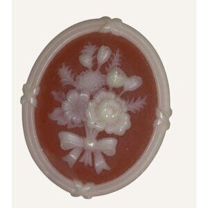 Avon Flower Bouquet Resin Cameo Brooch orange white roses